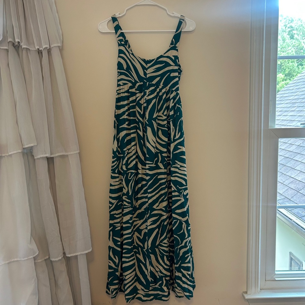Goa beachwear by Japna turquoise pattern 100% viscose maxi dress XS